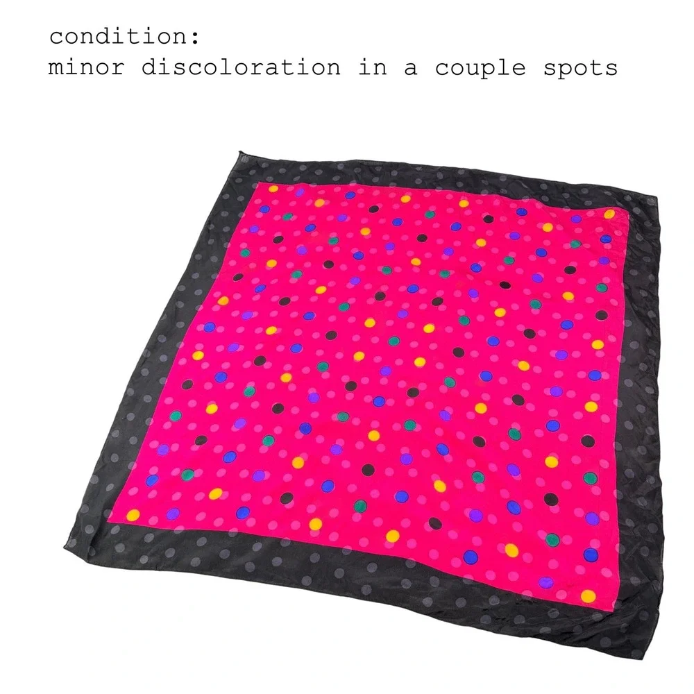 Jacqueline Ferrar Vtg 100%‎ Silk Scarf Pink Black Polka Dot Square 28x28 Japan